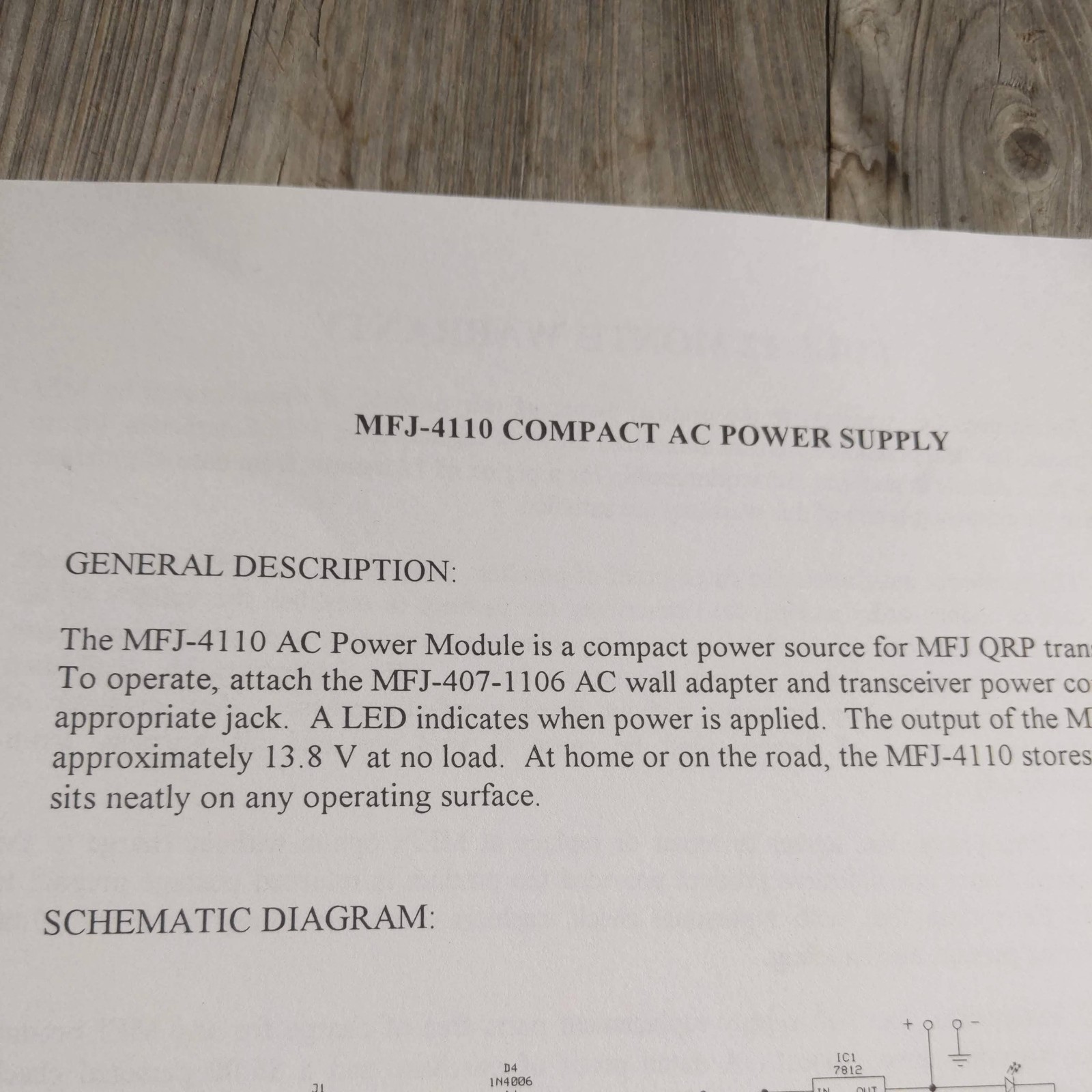 MFJ-4110 Compact AC Power Supply Schematic/Parts Placement Sheet