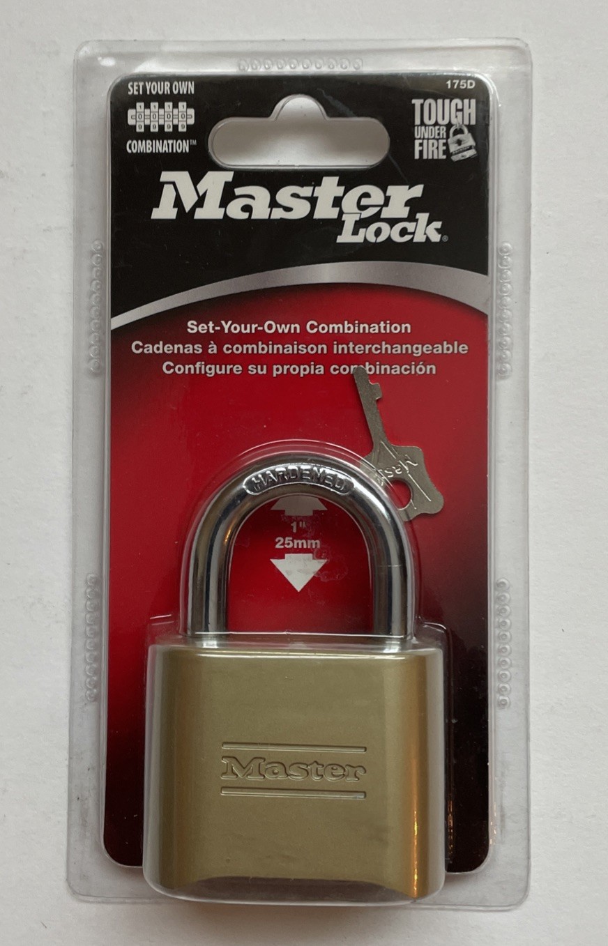 Master Lock Resettable Combination Padlock 2" wide Brass 175D, factory sealed