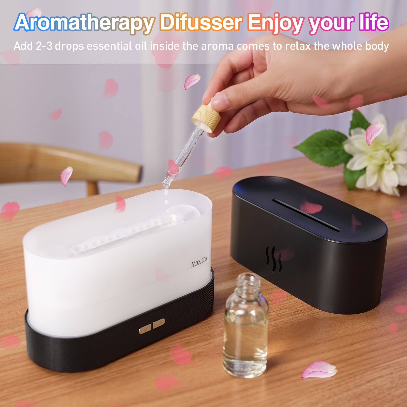 Colorful Flame Air Aroma Diffuser Humidifier, 180ml Classic Flame, Black