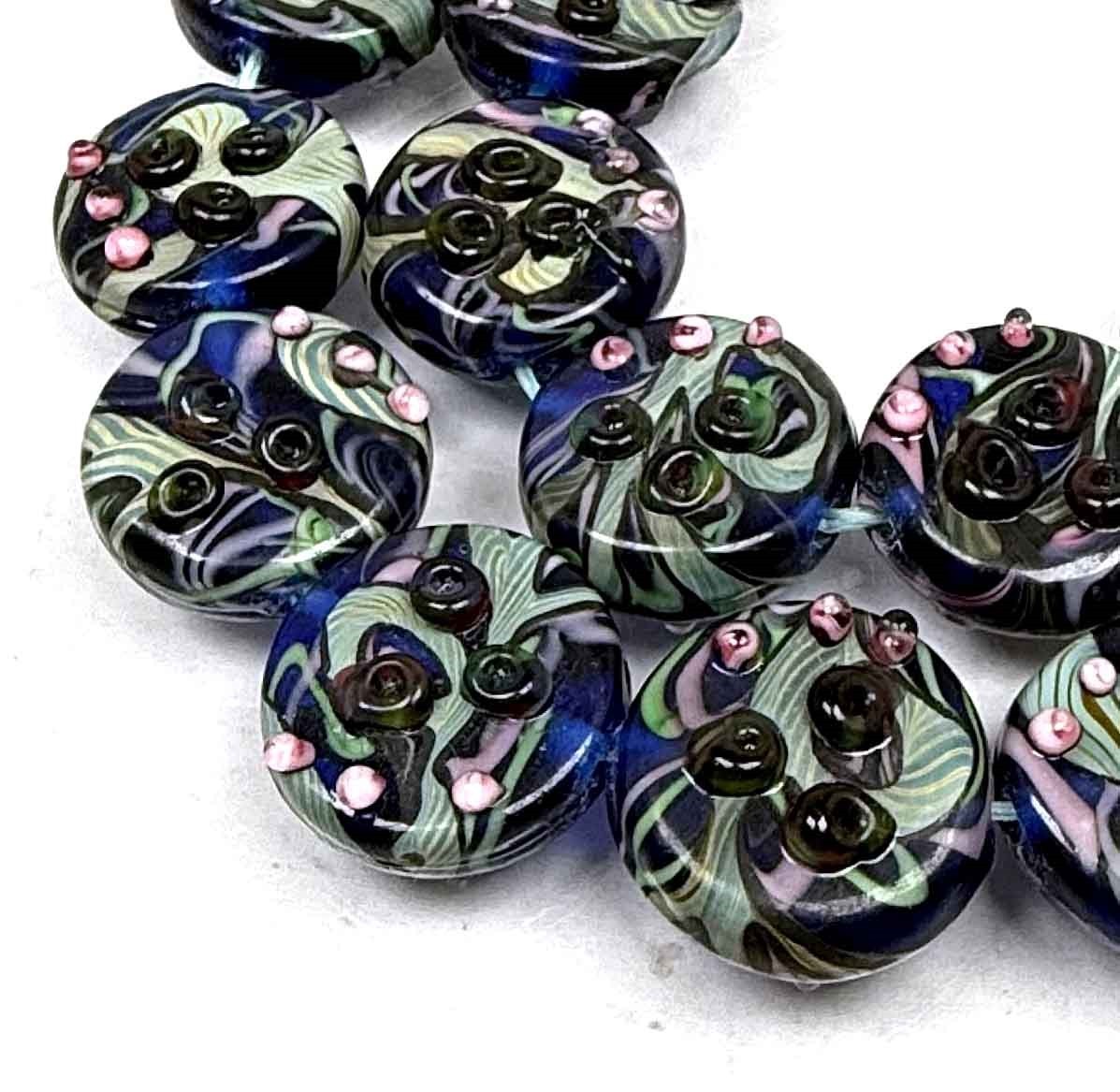6 Handmade Lampwork Glass Blue Lace Disc Beads 20mm