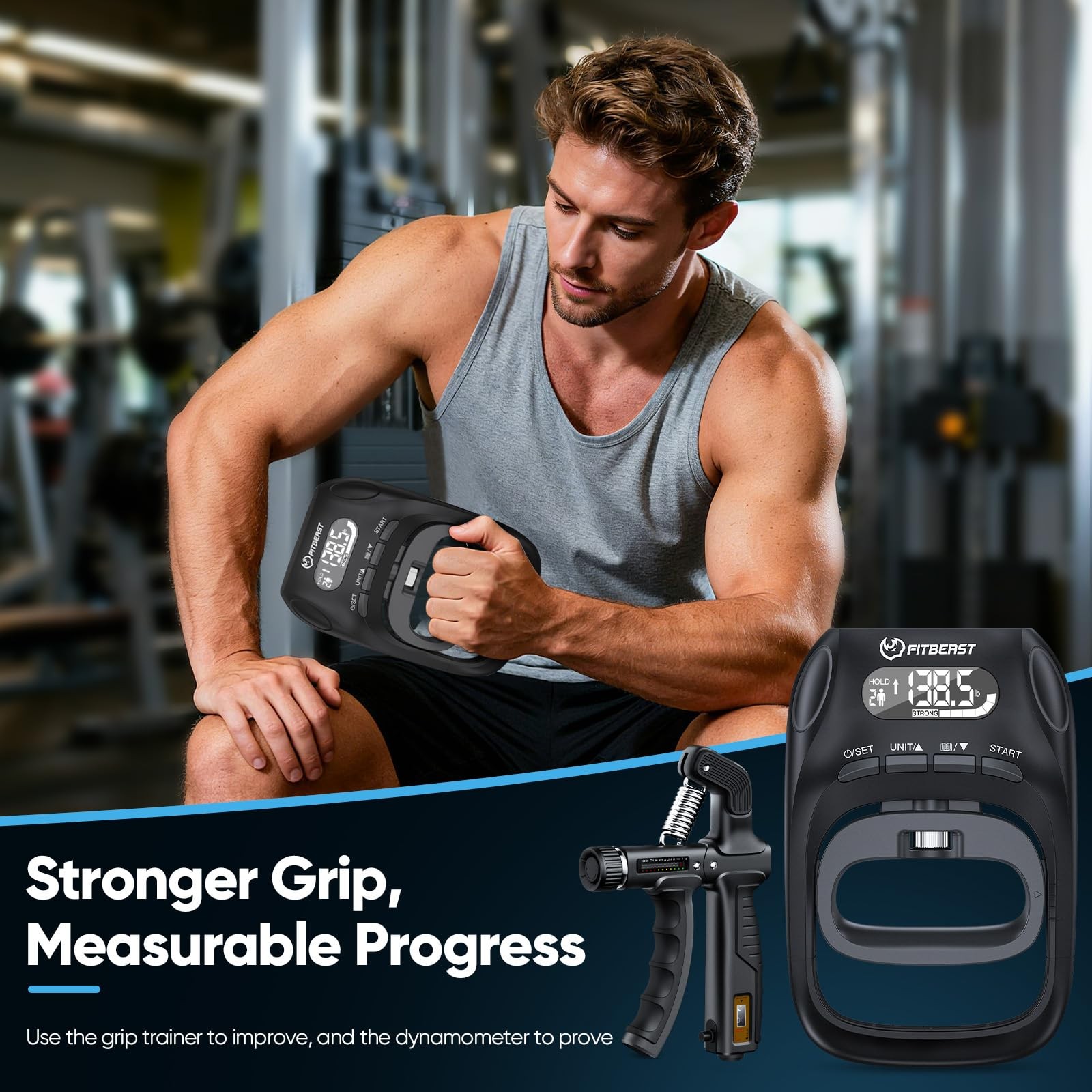 Grip Strength Trainer Kit, Digital Grip Strength Tester with Adjustable Hand ...