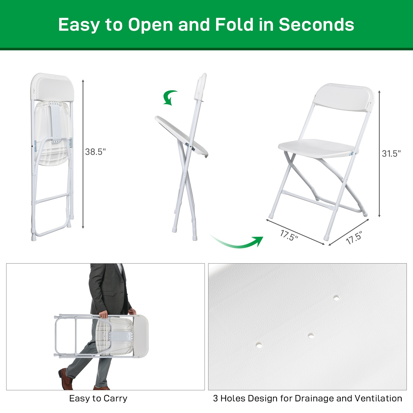 20PCS Commercial White Plastic Folding Chairs Stackable Wedding Picnic Party