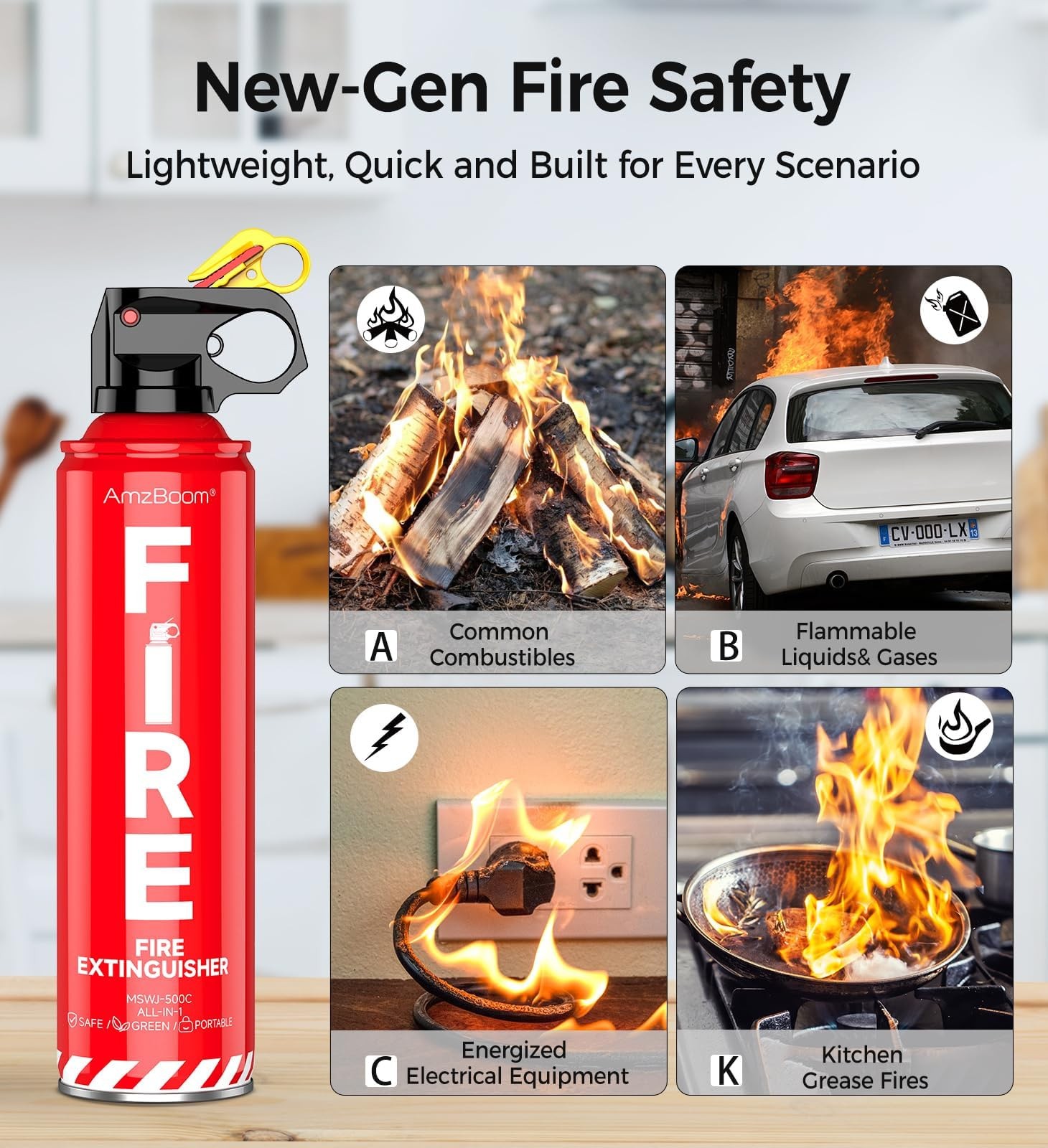 Fire Extinguisher for Home 1Pack, Kitchen, Car, and Grill,Compact Water-Based...