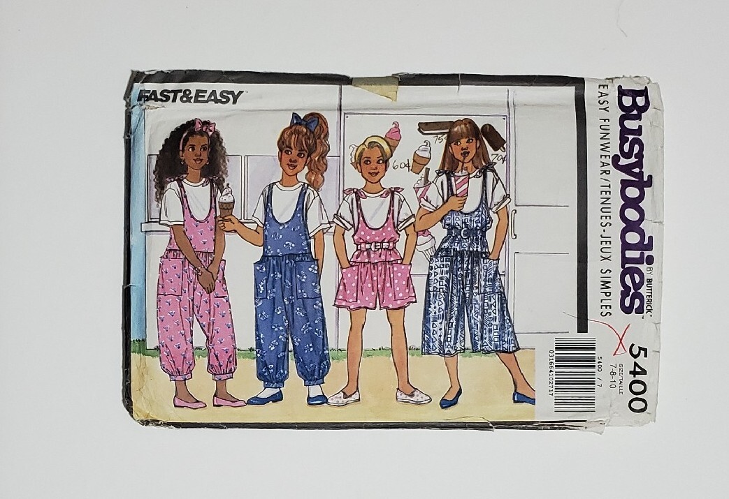 Butterick Pattern 5400 Girls Sz 7 8 10 Pants Top Shorts Jumper PARTLY CUT
