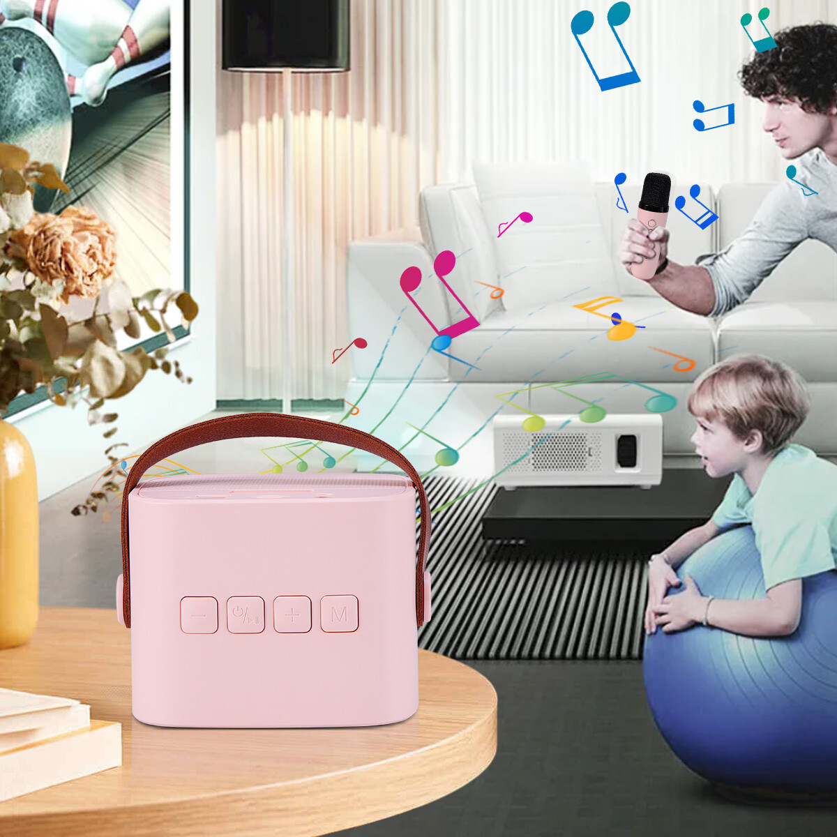 Mini Karaoke Speaker W/Wireless Microphone for Kids Portable Bluetooth Speaker