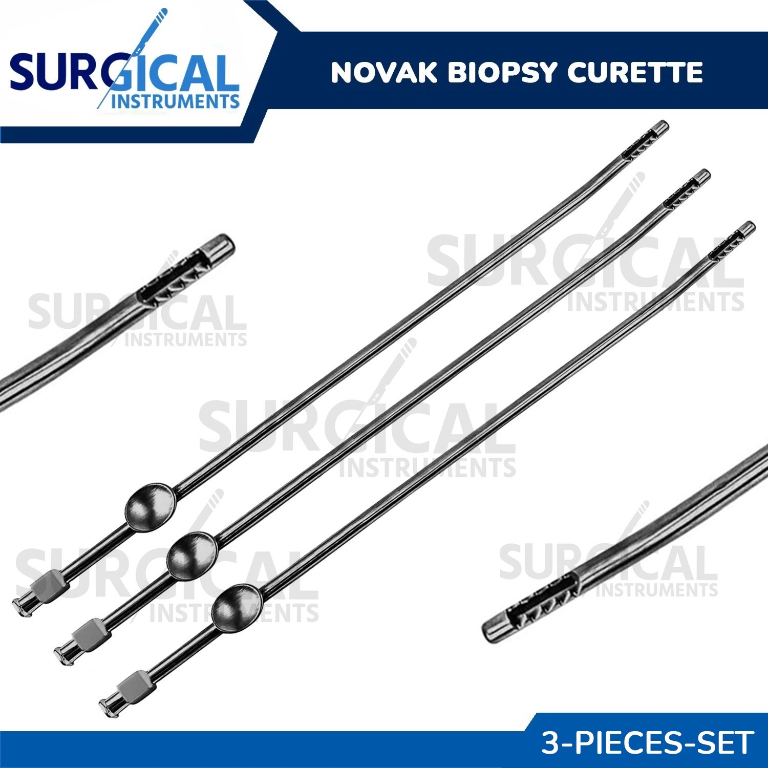 3 Pcs Novak Biopsy Curette 2, 3, 4 mm Gynecology Surgical Instruments German Gr