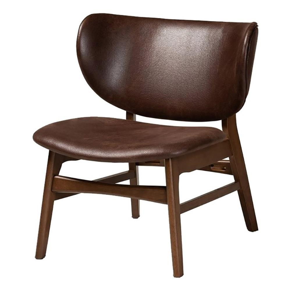 Bowery Hill 16.1" Mid-Century Wood/Faux Leather Accent Chair in Walnut Brown