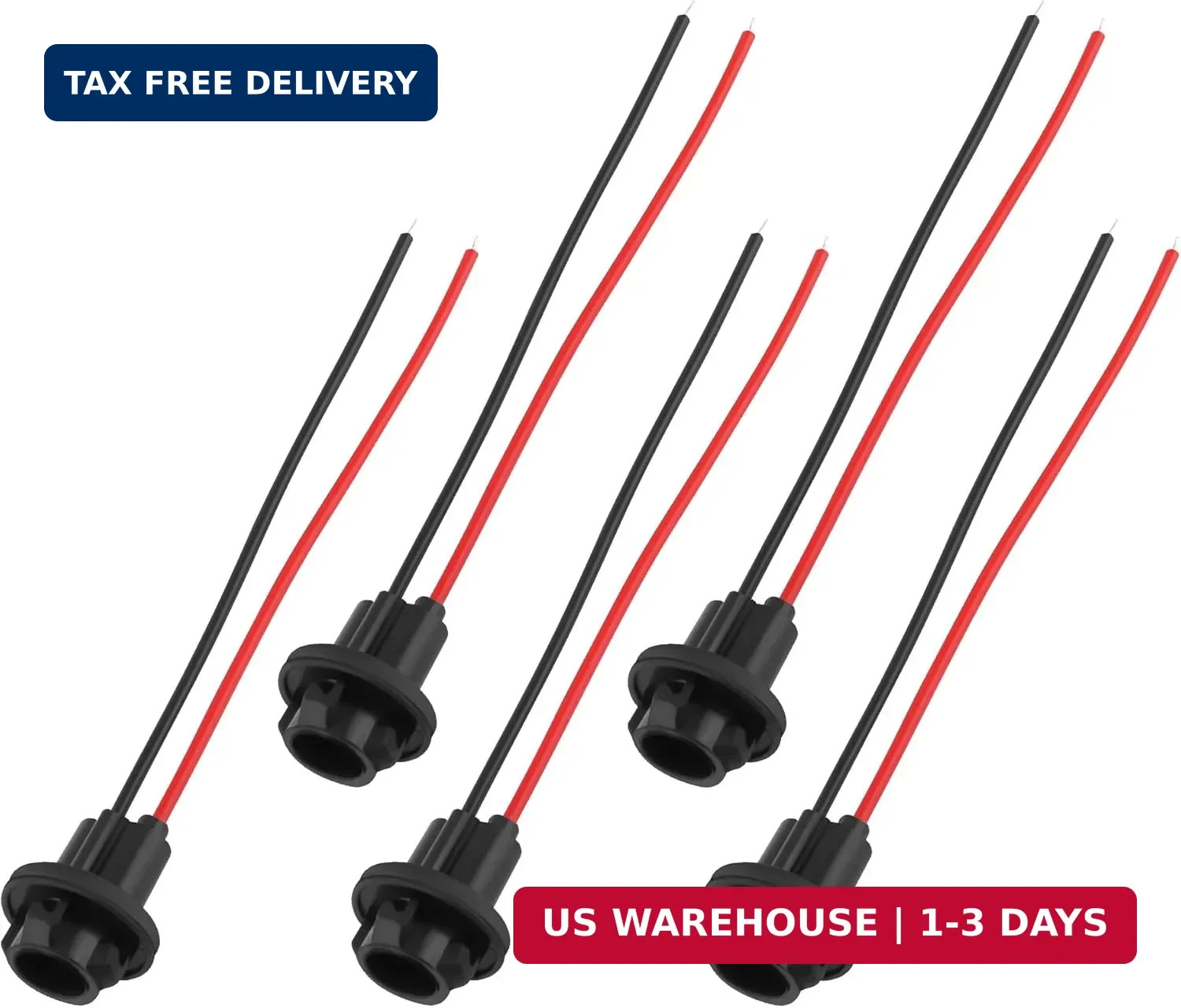 5PCS 194 Bulb Socket with Wire Pigtail,T10 Socket for 158,161,168,175,19