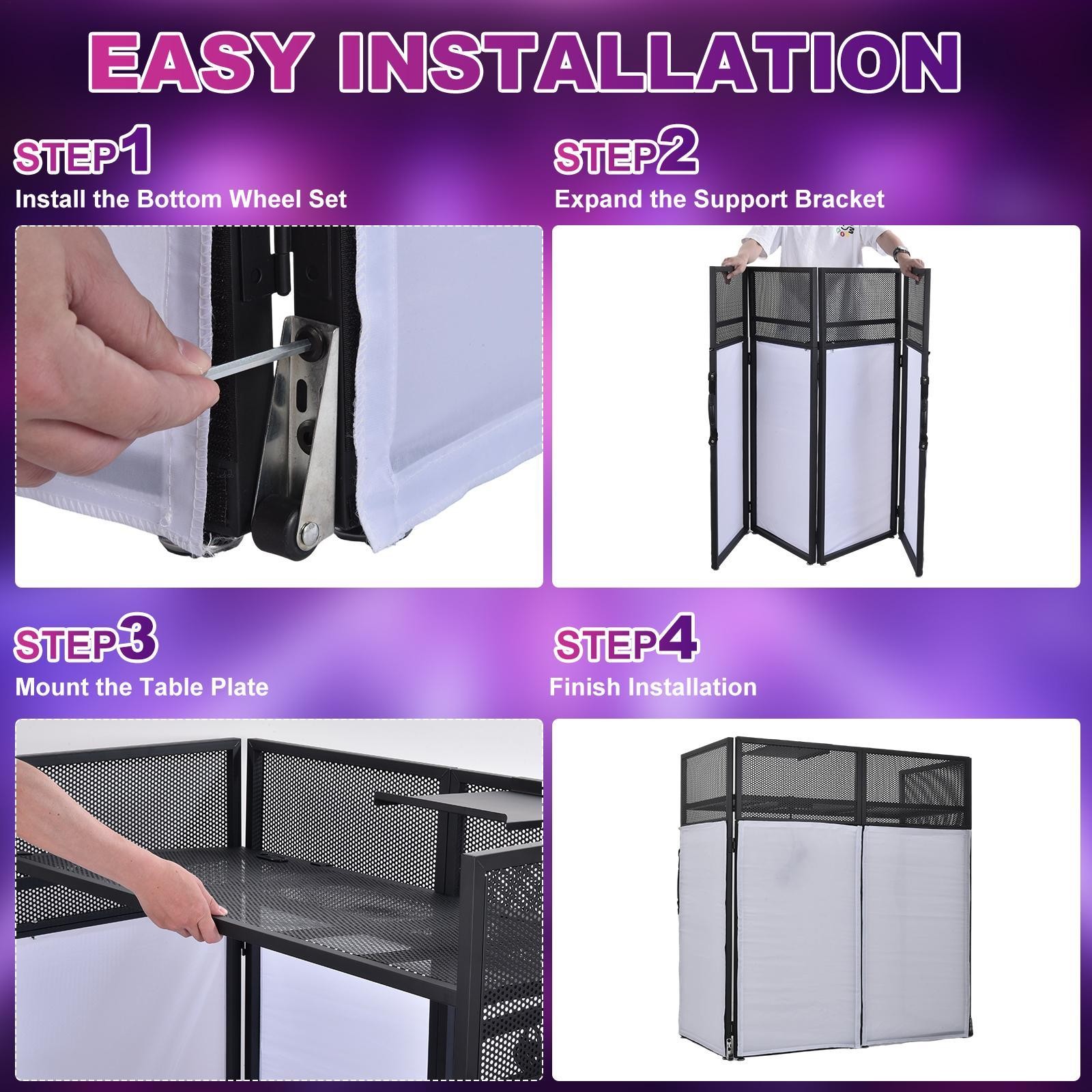 DJ Table Stand Adjustable Booth Facade W/Travel Bag Scrims + Built in Flat Table