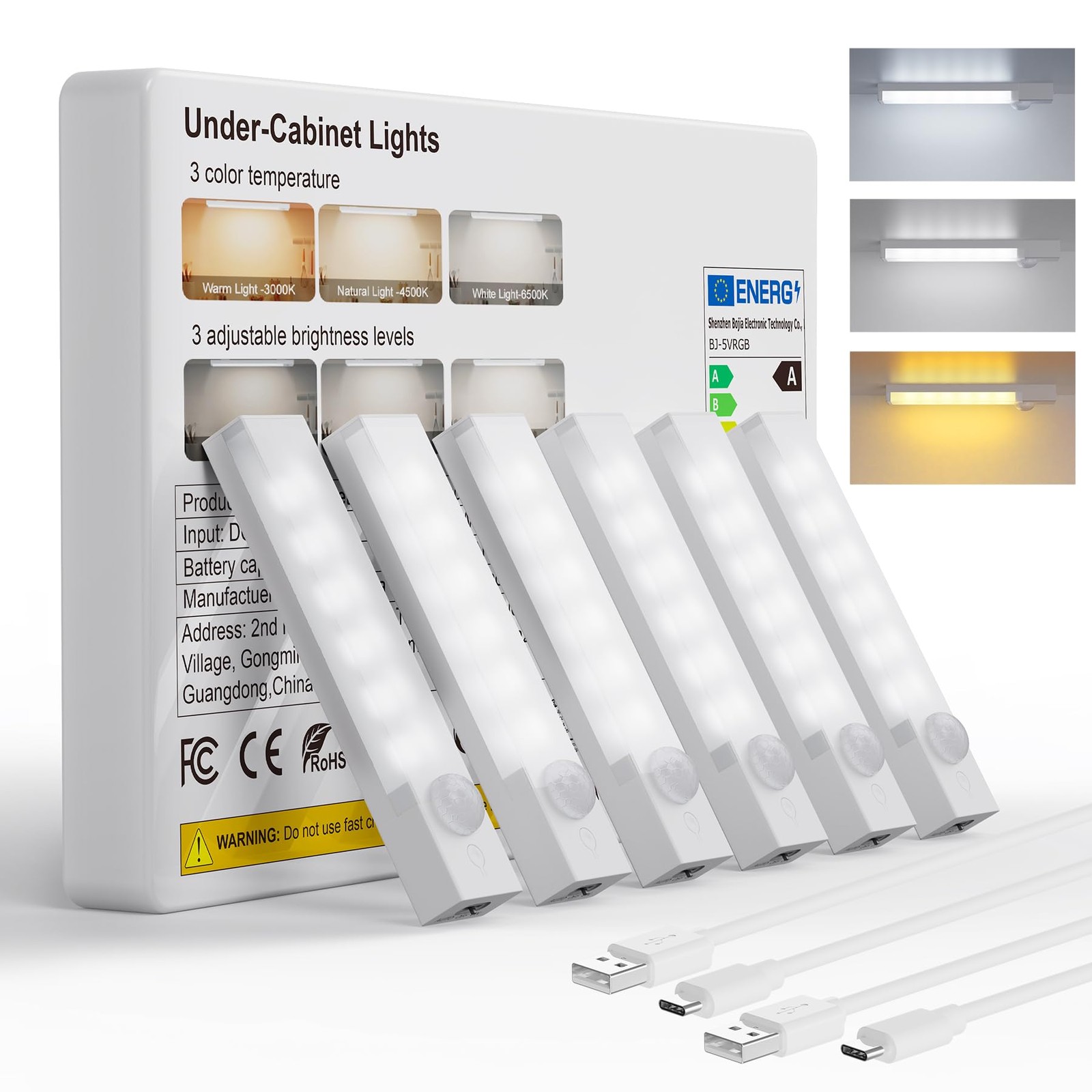Rihvy Under Cabinet Lighting 4 Inches Rechargeable Motion Sensor Light Indoor, 3
