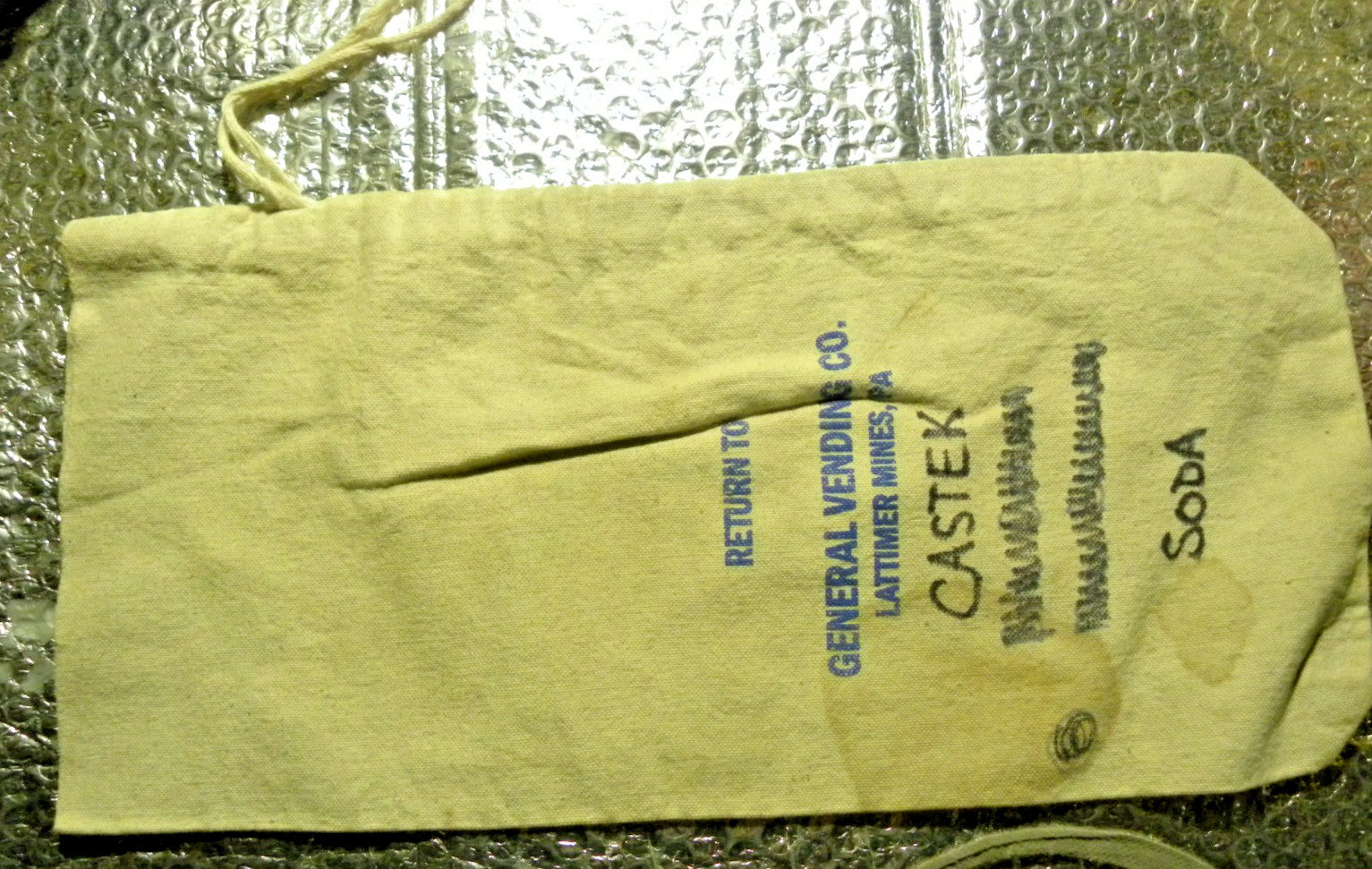 Vintage American Vending Company Lattimer Mines Pa. Canvas Money Bank Bag