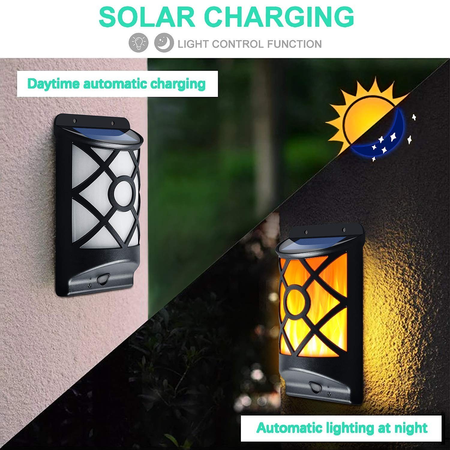 Solar Flame Lights Outdoor, Flickering Flames Solar Wall Light, Fire Effect 6...