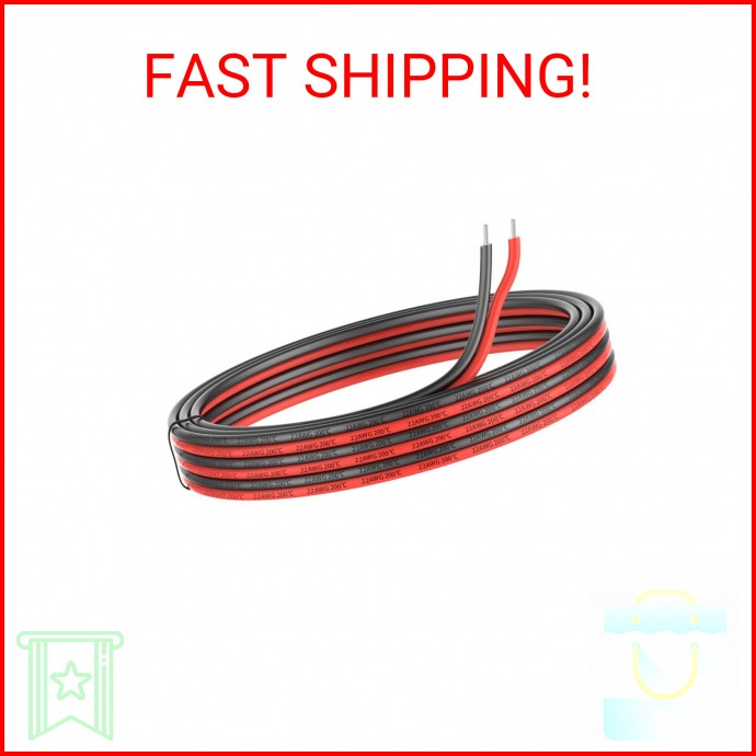 22awg Silicone Electrical Wire 2 Core Wire 20ft [Black 10ft Red 10ft] 22 Gauge S