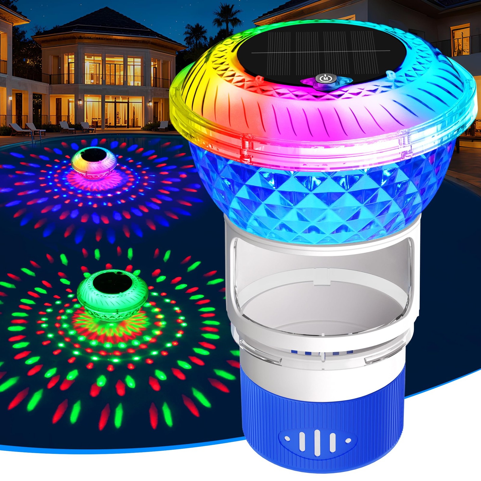 LanSuper 2025 Pool Chlorine Floater w/Marquee Light, Adjustable Flow, Durable Bl