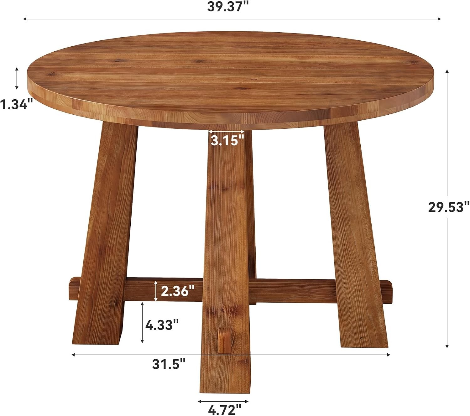 39.4" Solid Wood Round Dining Table Modern Small Kitchen Table for 2-4 People