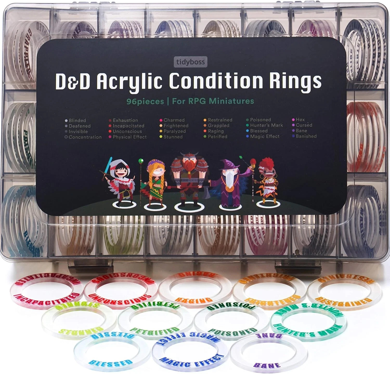 96 PCS Status Effects Markers | DND Figures Acrylic 24 Conditions Rings | DND Ac