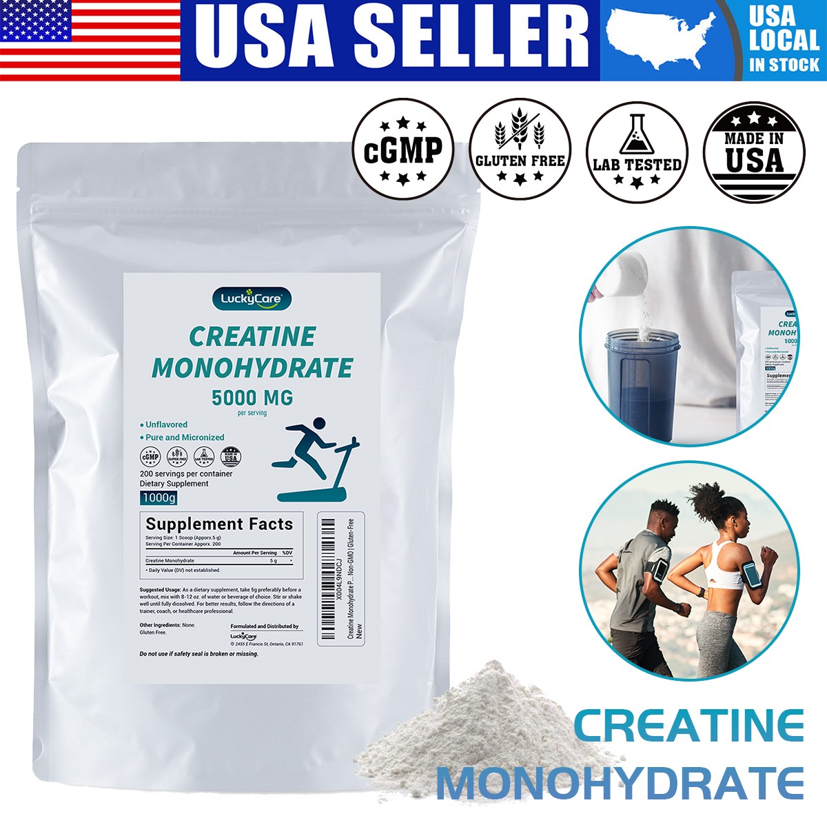 Pure Creatine Monohydrate 2.2lbs - Powder Micronized 200 Servings 5g Per Serving