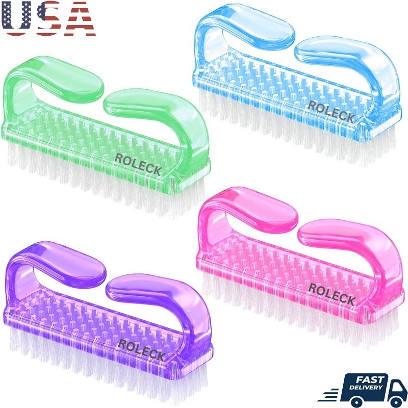 4 Pcs Fingernail Brush Set Nail Cleaner Plastic Handle Scrub Brush Hands Feet US