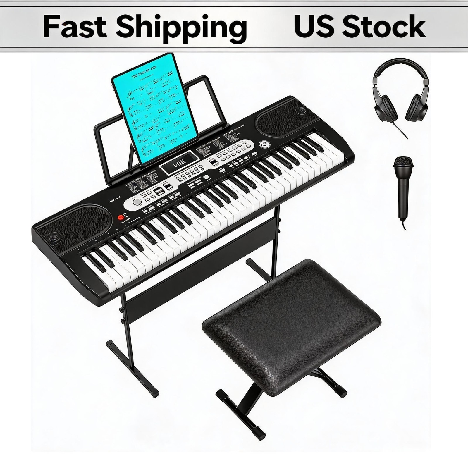 LCD Display 61-Key Portable Keyboard Piano for Kids HIPS Plastic 3 Lesson Modes