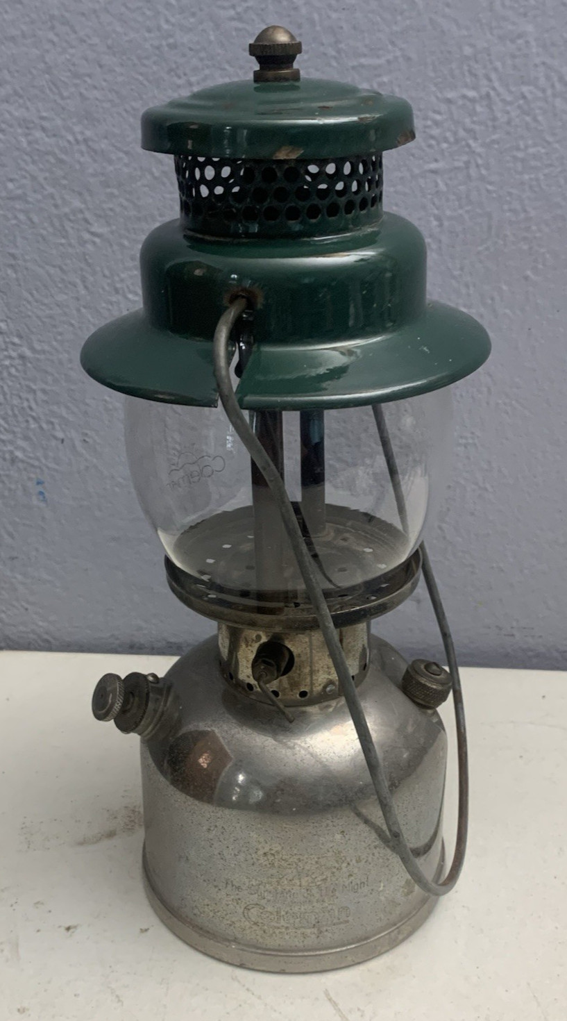 Vintage May 1948 Coleman Camping Lantern 242C Made in USA Two Tone Green Silver
