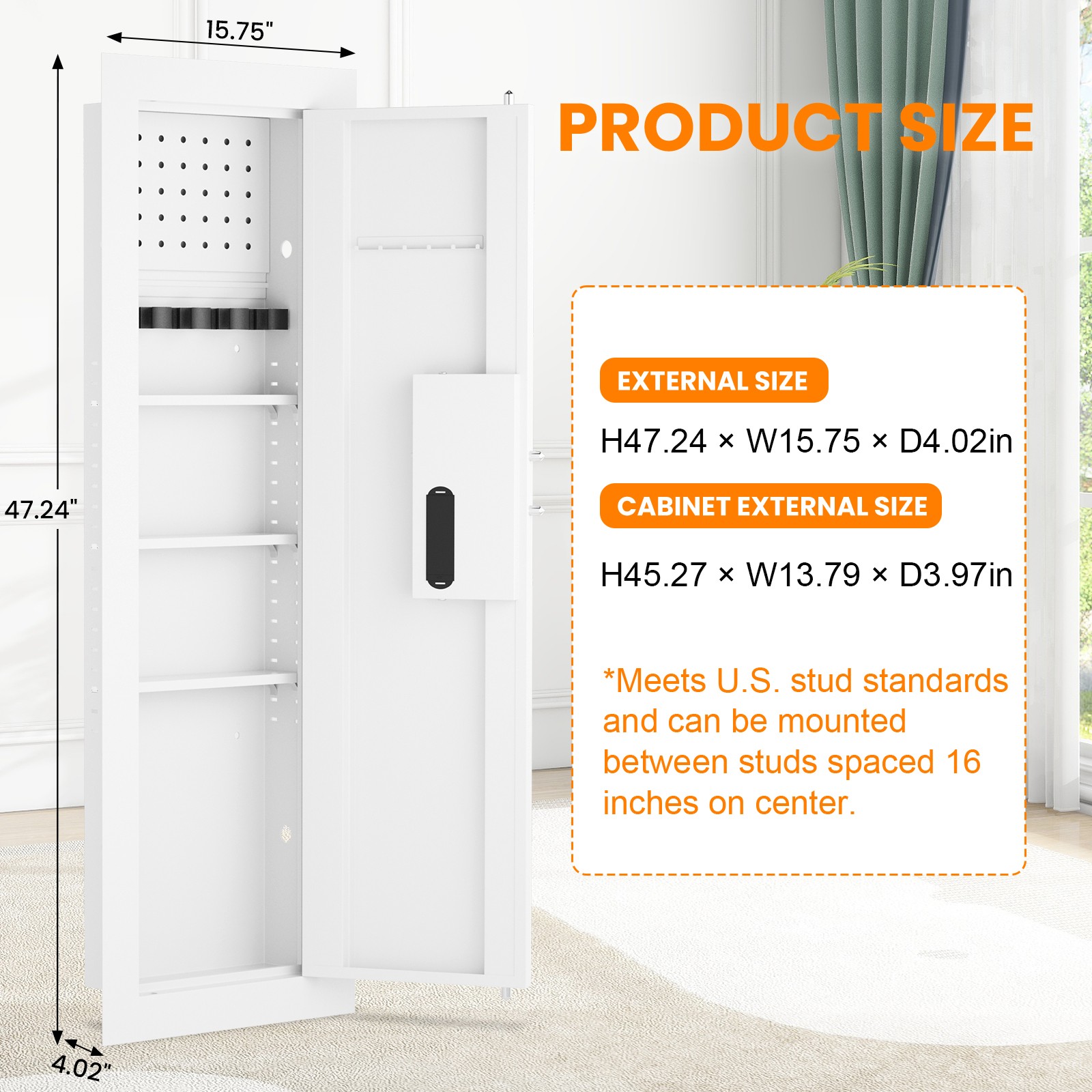 Secondhand 47.24" Wall Hidden Safe with Removable Pegboard & Adjustable Shelve