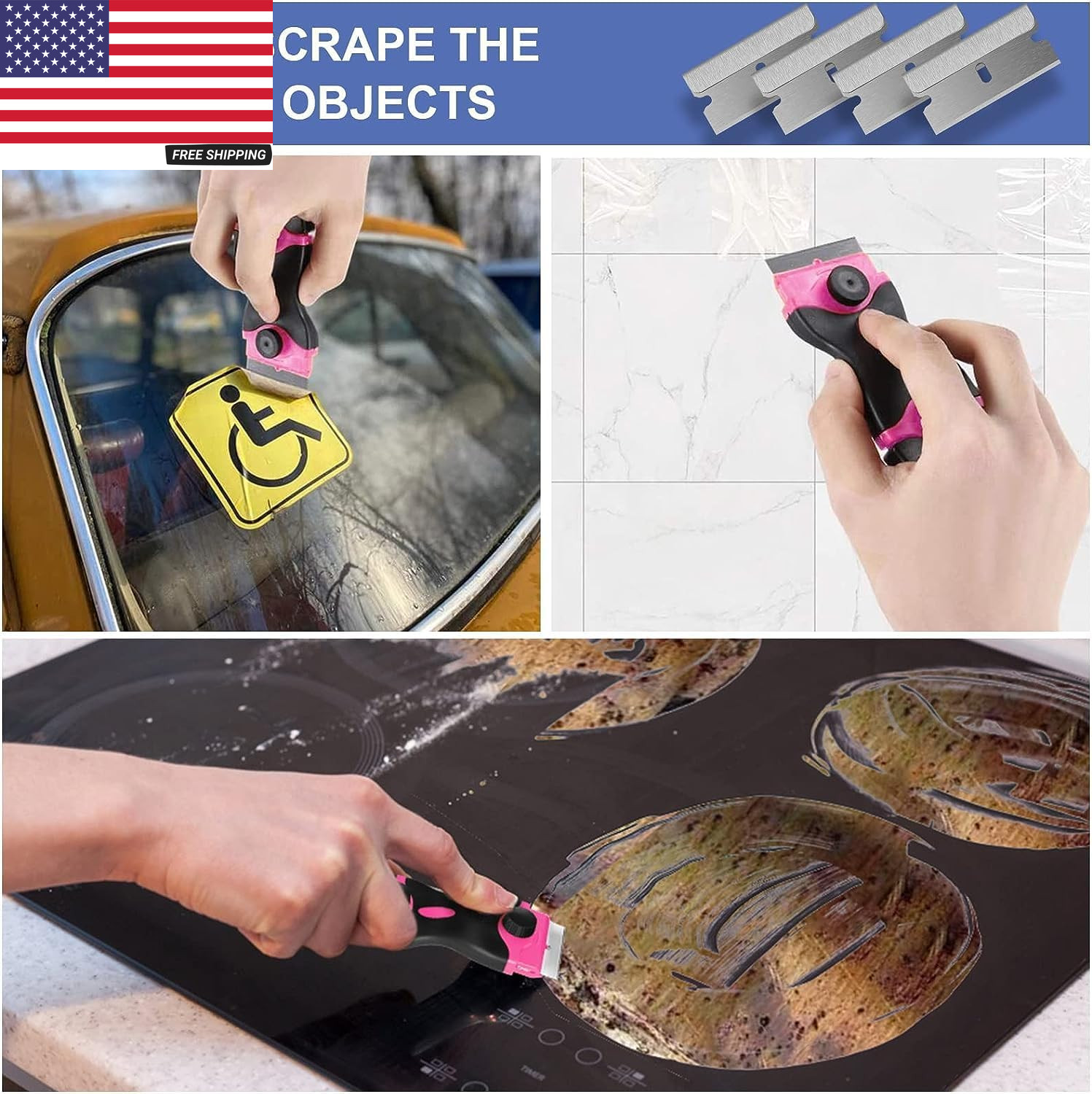 Razor Blade Scraper Tool Double-Edged Paint & Adhesive Remover with 10 Extra Bla
