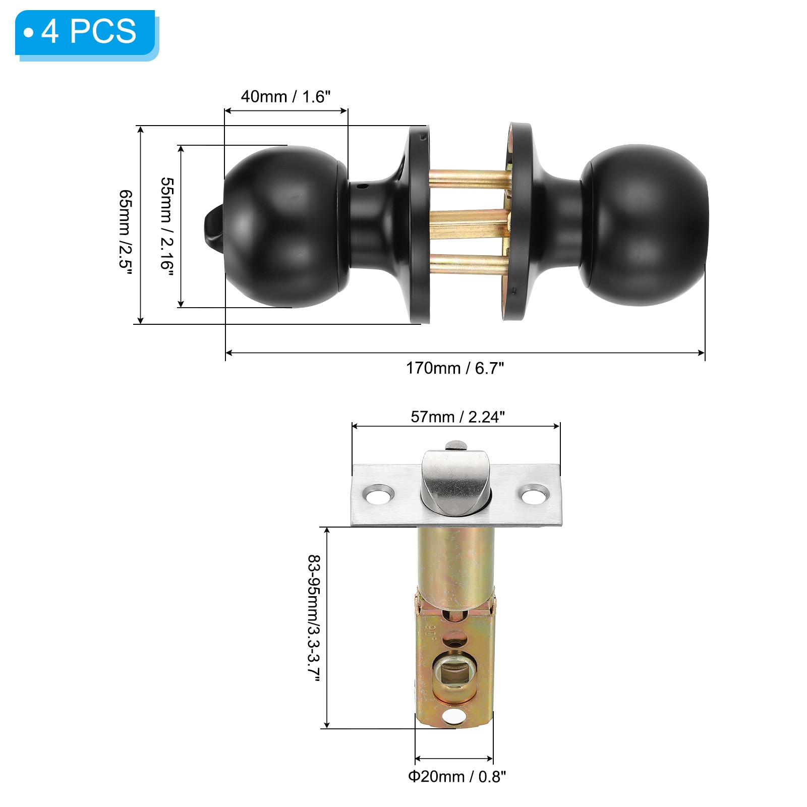4 Pack Key Entry Door Knob Interior, Black