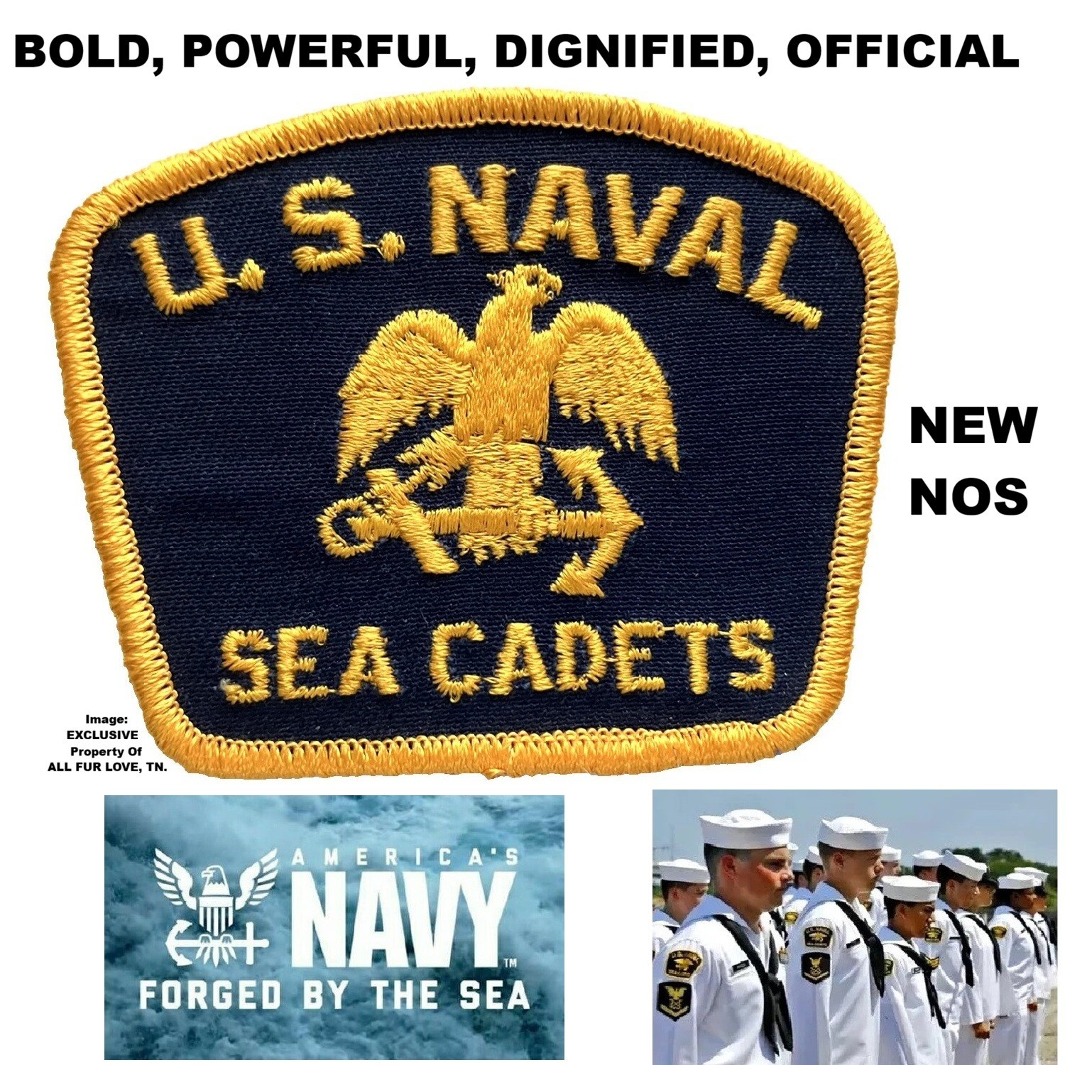 Vintage US Naval Sea Cadet Patch Gold Eagle Anchor Uniform Sew On Badge NEW NOS