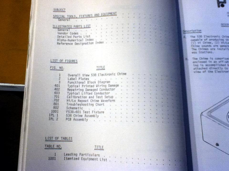 Pacific Electro 538 Electronic Chime Overhaul Parts Manual