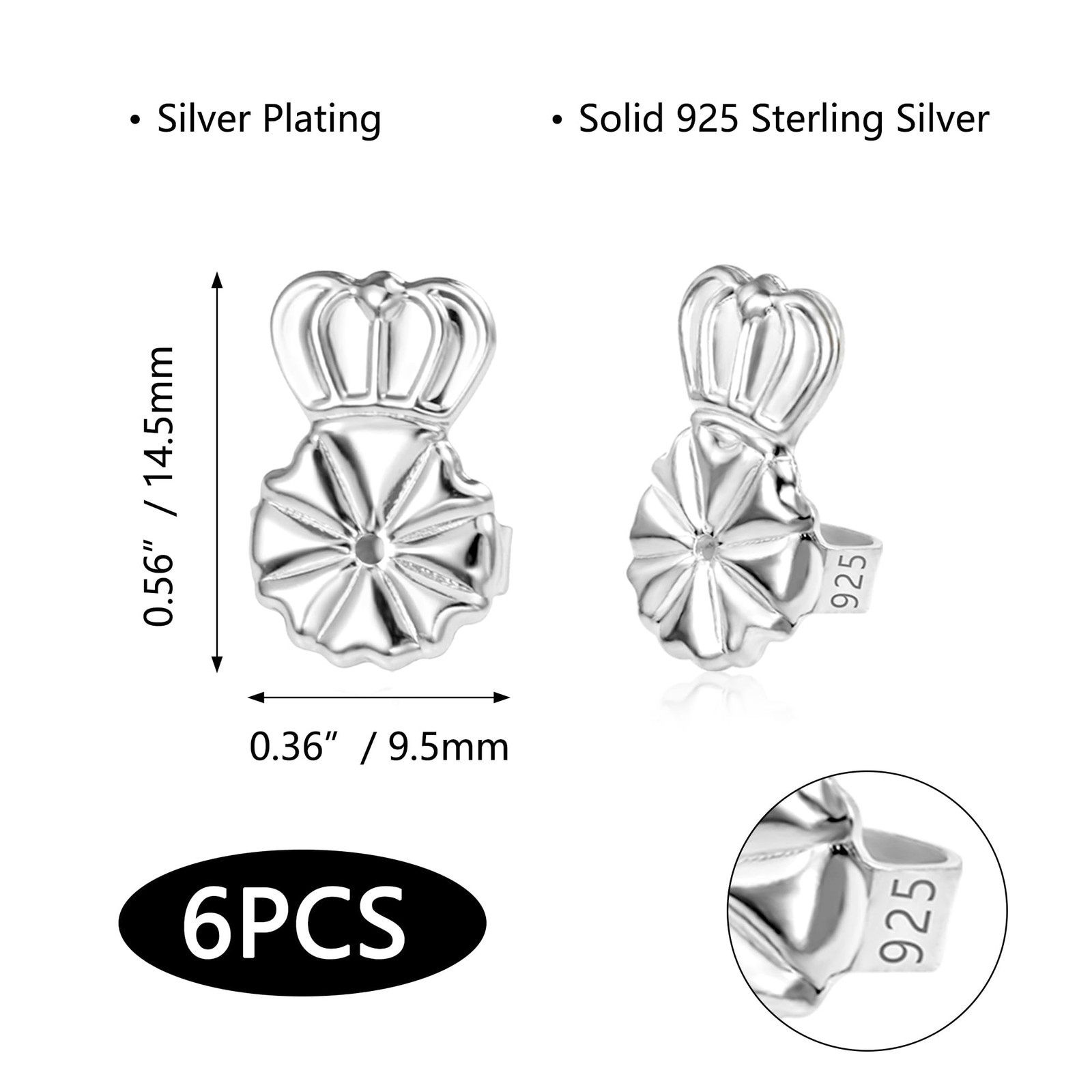 Earring Lifters Backs Silver Earring Backs for Droopy Ears