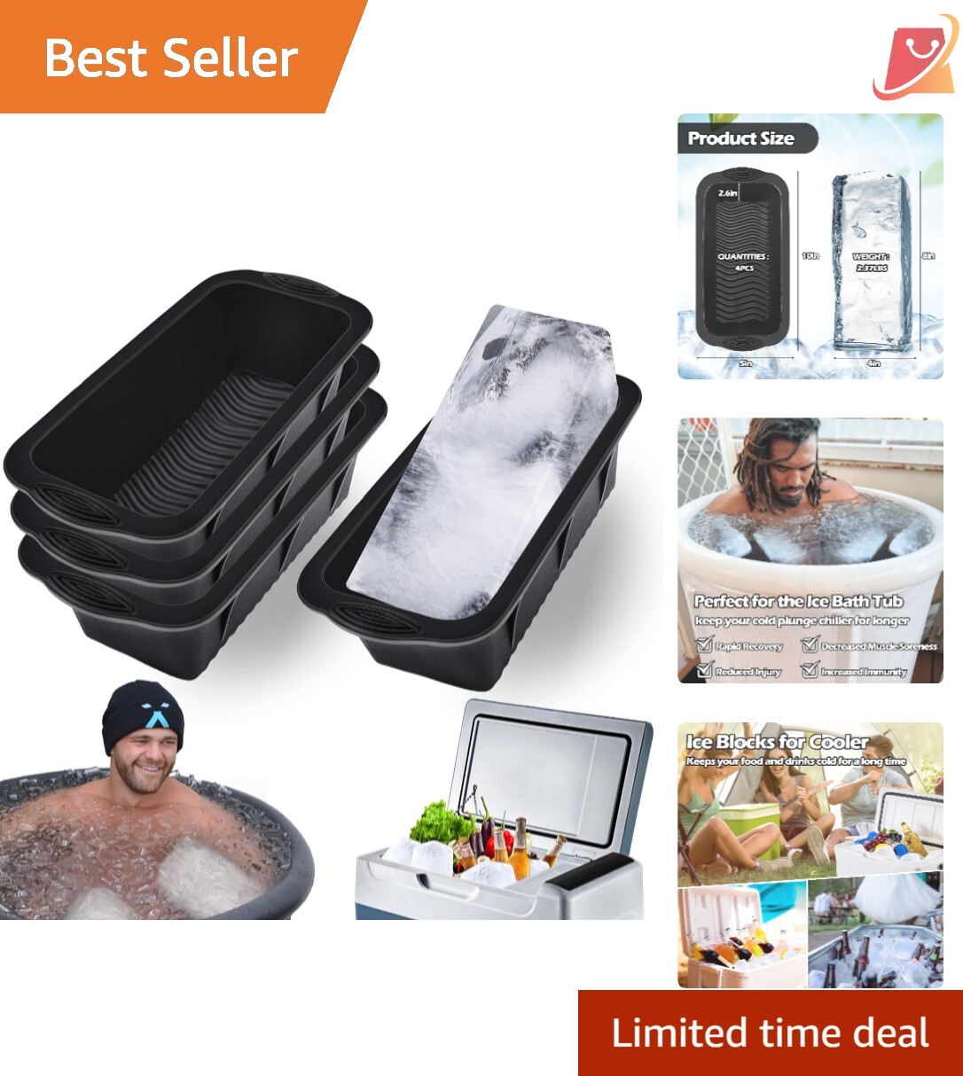 Extra Large Ice Block Mold 4 Pack 9.4lbs Reusable Silicone Ice Molds Coolers