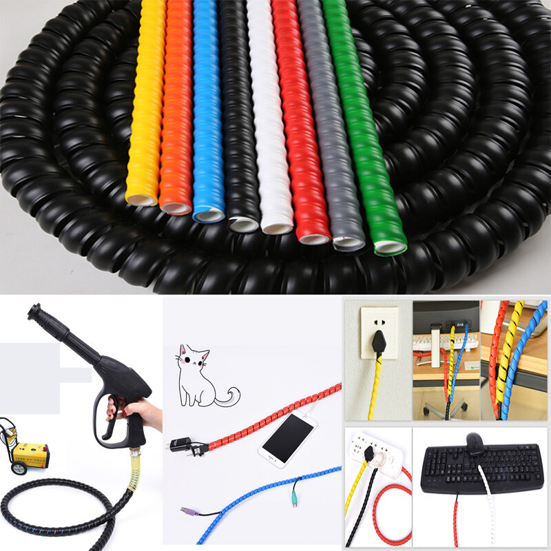 UK 8mm Spiral Cable Wire Protector Wrapping Sleeve Line Organizer Tube Cover