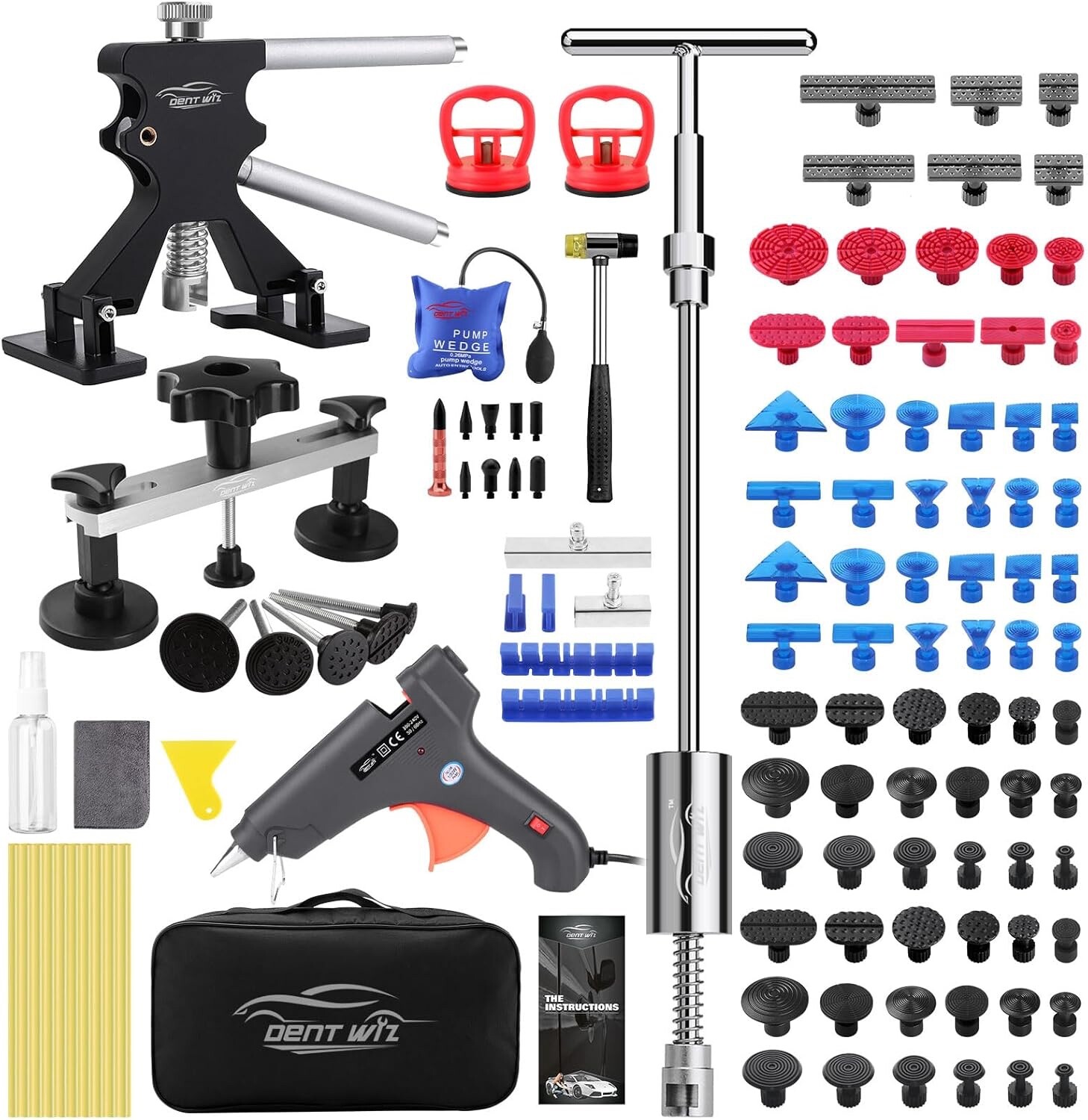 Car Dent Puller Kit - Slide Hammer, Glue Gun, Adjustable Bridge Puller, Suction