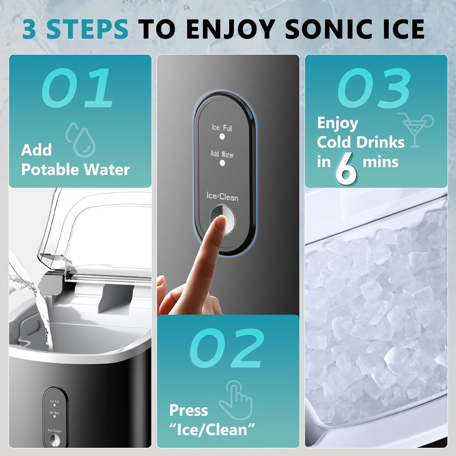 Nugget Ice Maker Countertop with Handle, Ready in 6 Mins, 34Lbs per Day, Removab