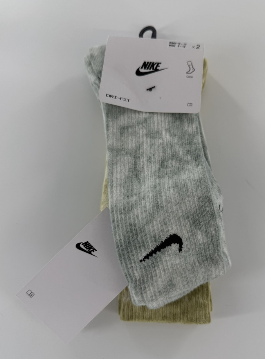 Men Nike Everyday DRI-FIT Crew Socks 2 Pair Size L 10-12 Mustard Grey DM3407-912