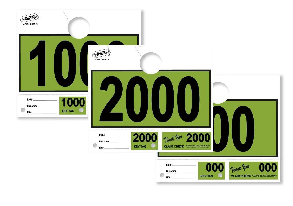 1000 Car Dealer Service Hang Tags Mechanic Repair Shop 3 Piece System LITE Green