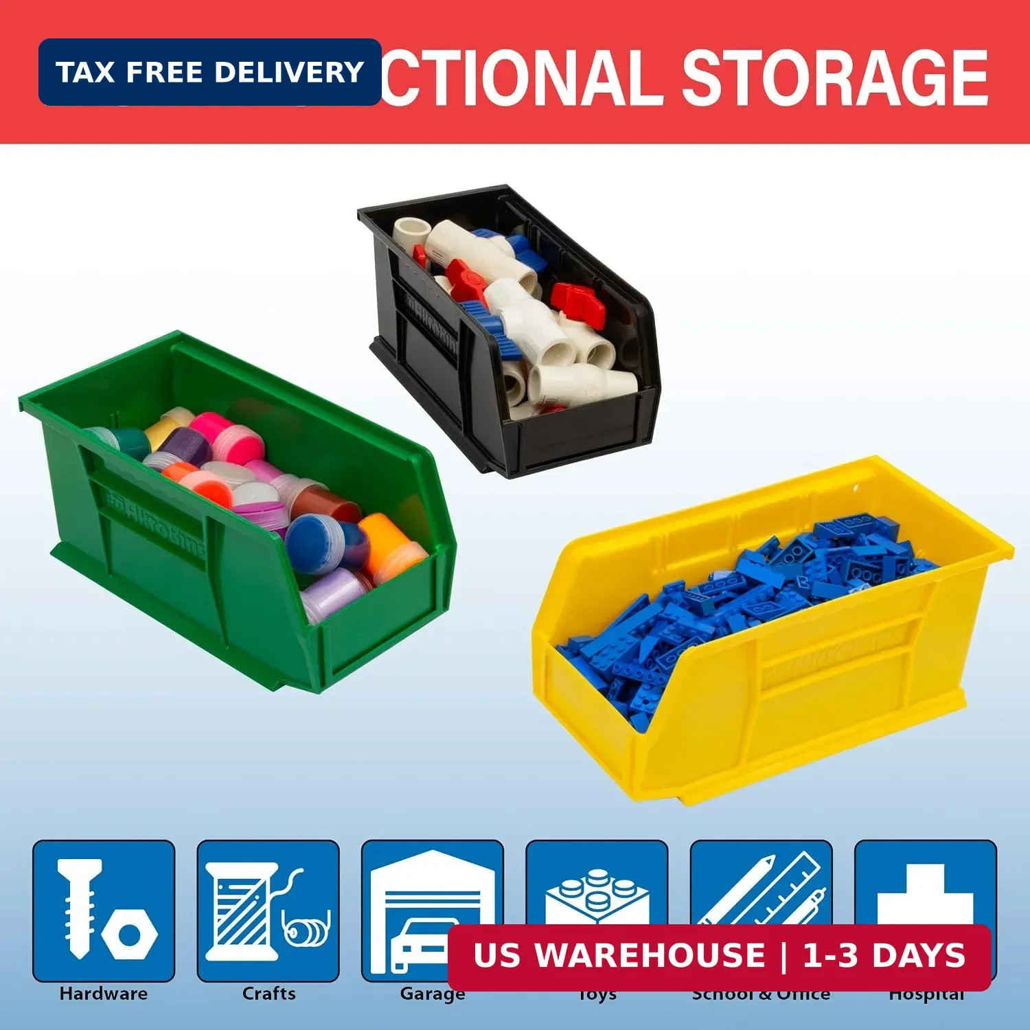 30230 AkroBins Plastic Storage Bins, Space-Saving Stackable Bins for Garage, Pan