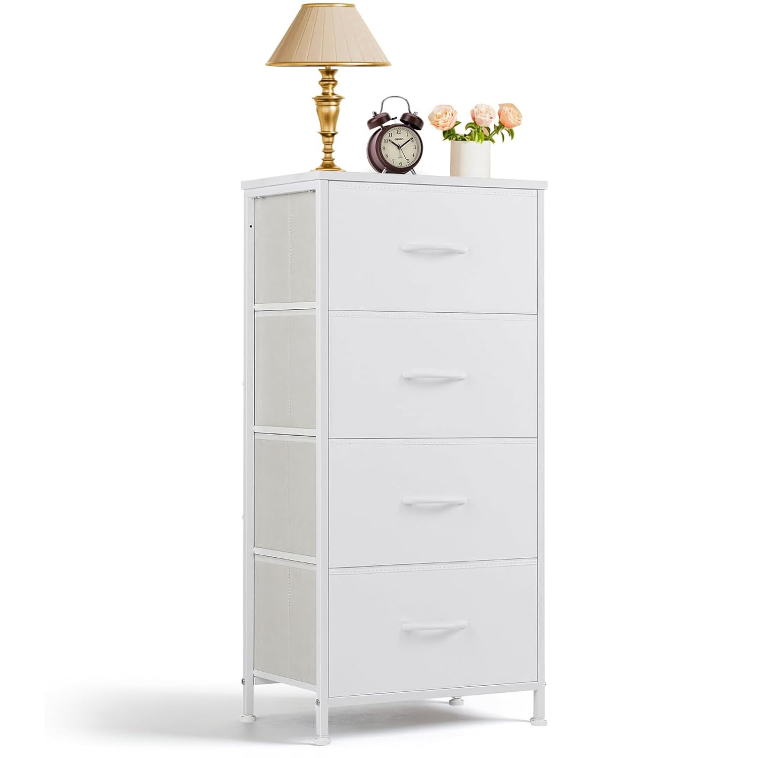 Nightstand, 4 Drawer Dresser End Table Bedside Furniture with Wooden Top Steel F