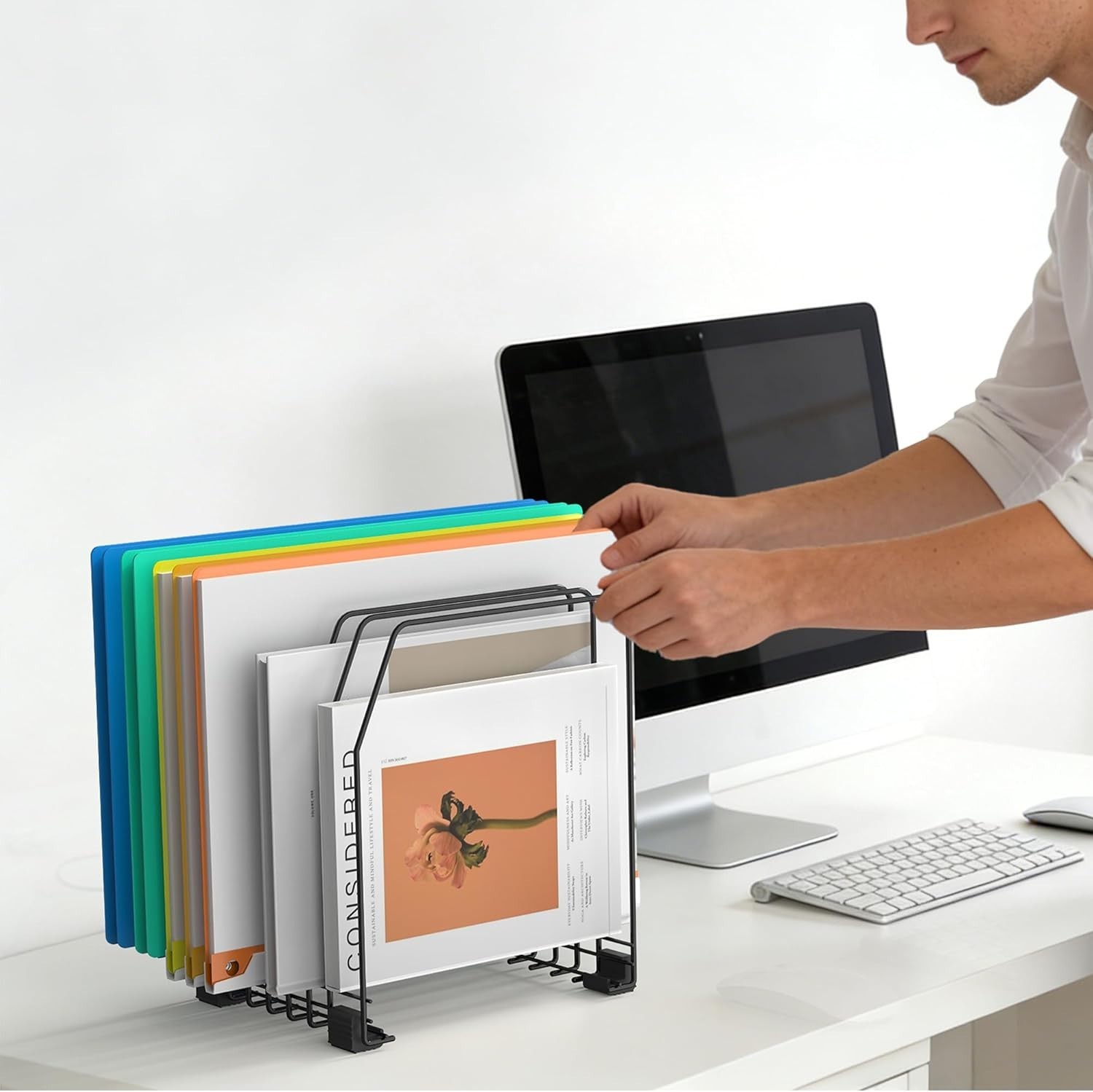 Space-Saving Vertical File Holder - 7 Compartments for Office and Home