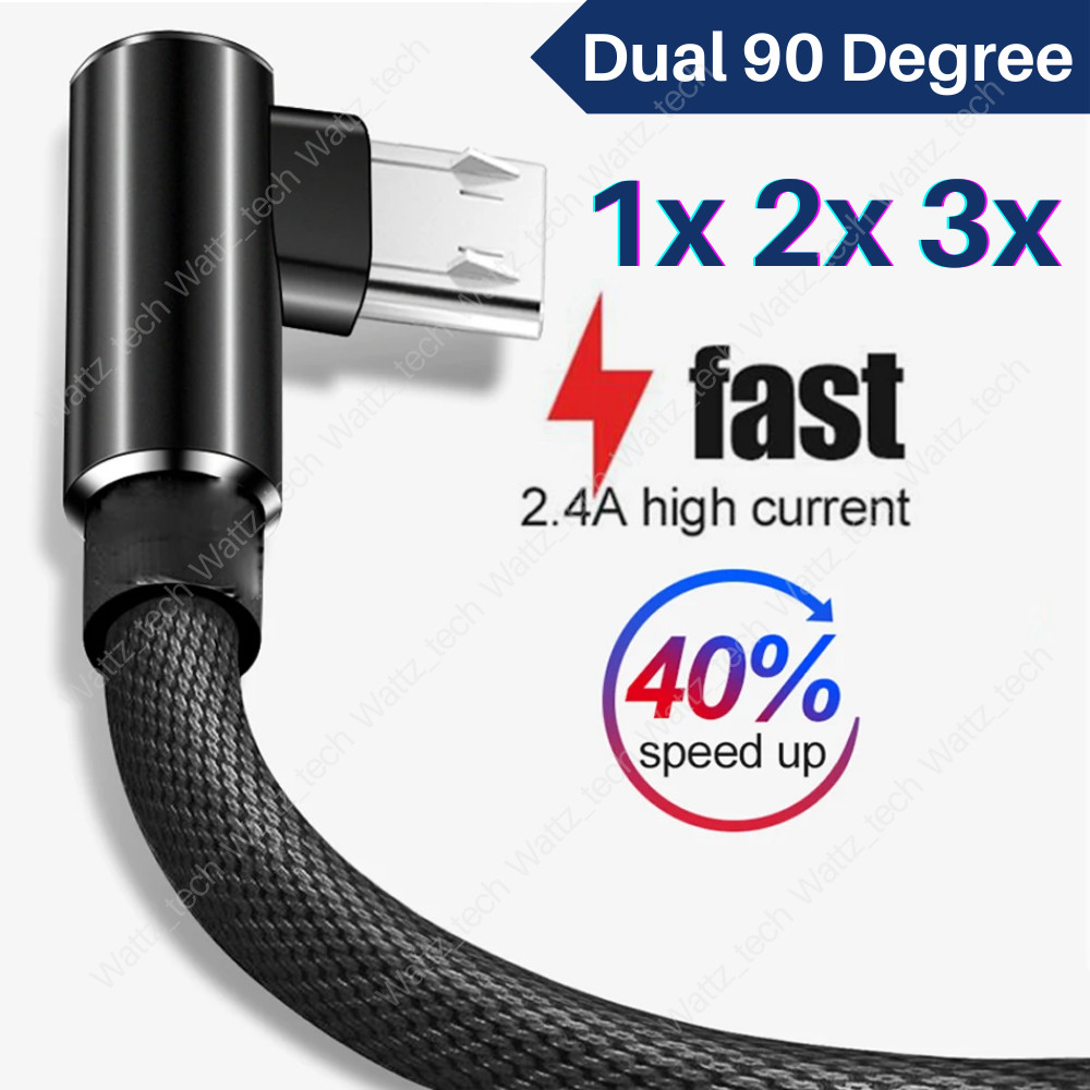 3/6/10FT 90 Degree Right Angle Micro USB Charging Data Cable Braided Nylon Cord