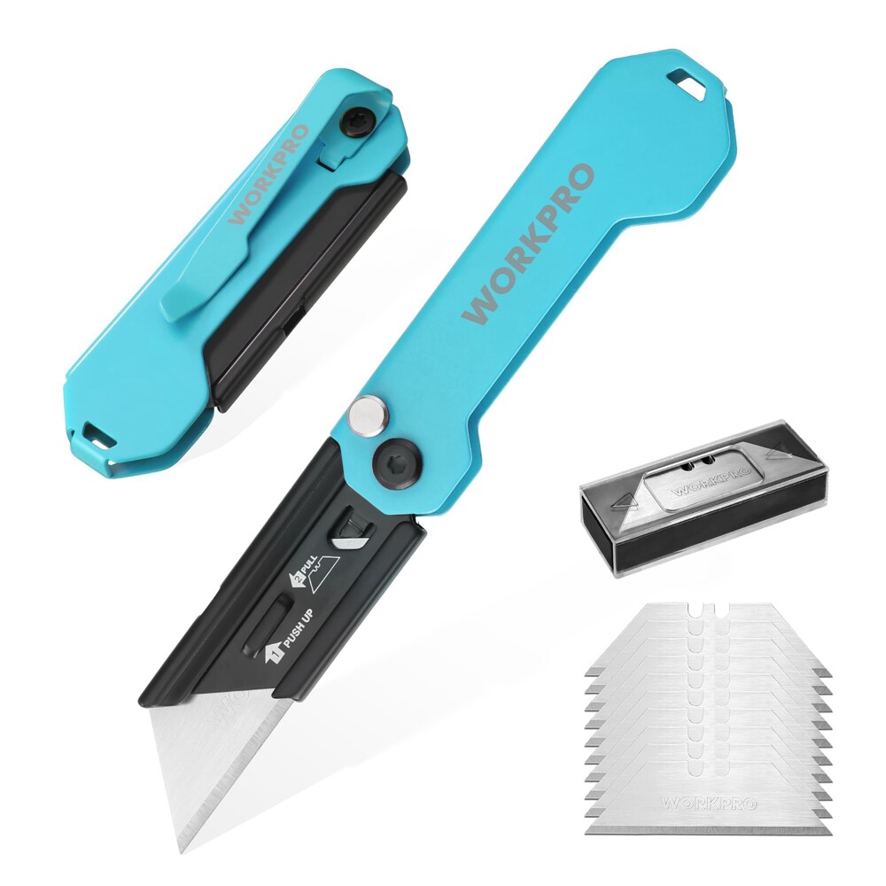 WORKPRO EDC Folding Utility Knife, Mini Box Cutter with Quick Open Axis Lock 2PC