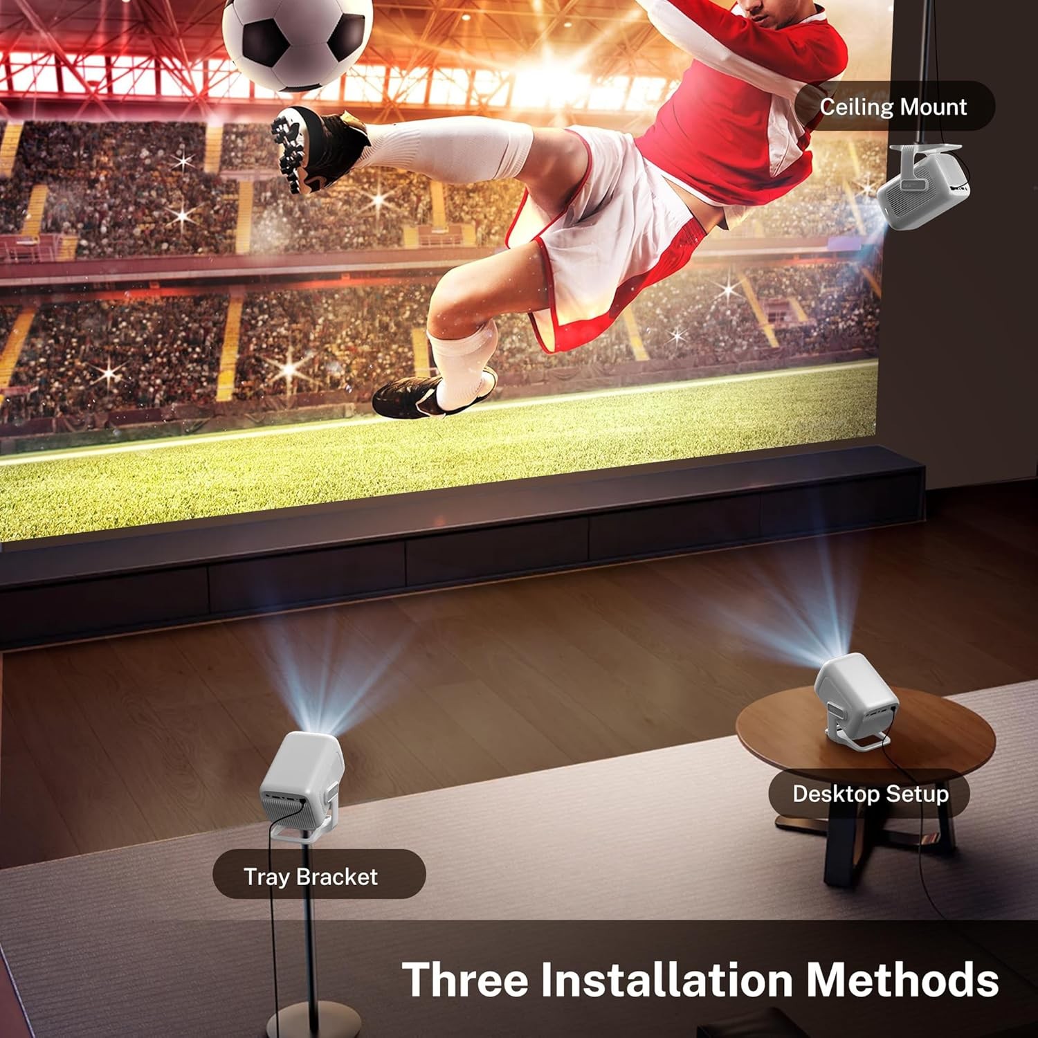 Portable 1080P Smart Projector with WiFi 6, Bluetooth 5.4, Auto Focus & Keystone