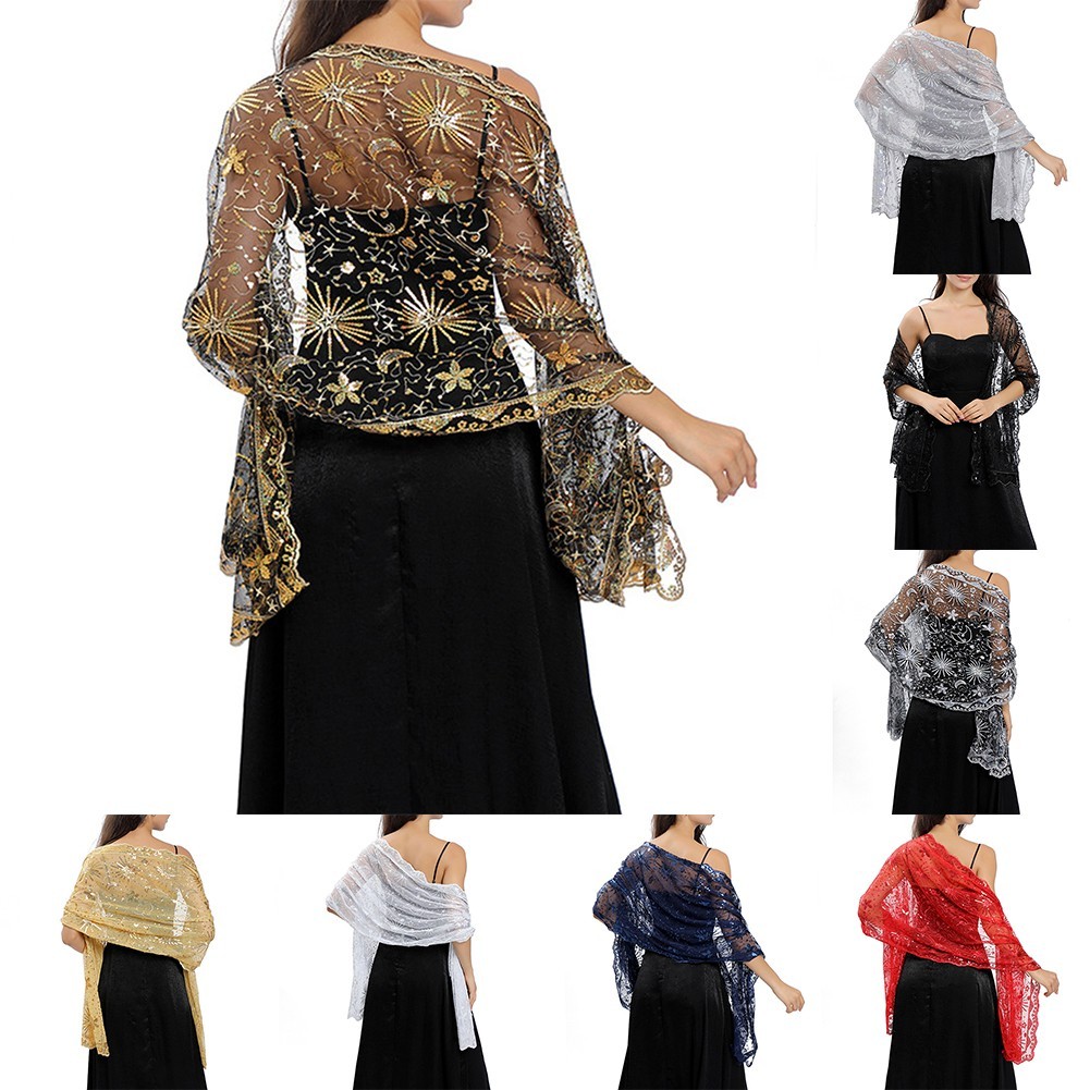 Women Shawl Scarf Evening Fashion Female Formal Ladies Party Sequin Glitter