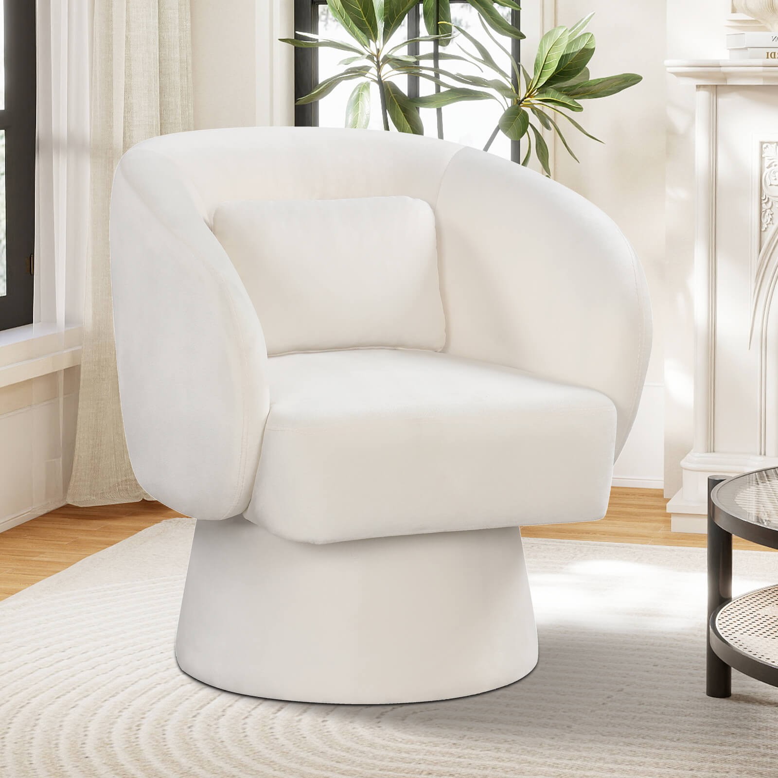 2PCS Swivel Accent Chair w/ Back Removable Lumbar Pillow 360° Rotating Function