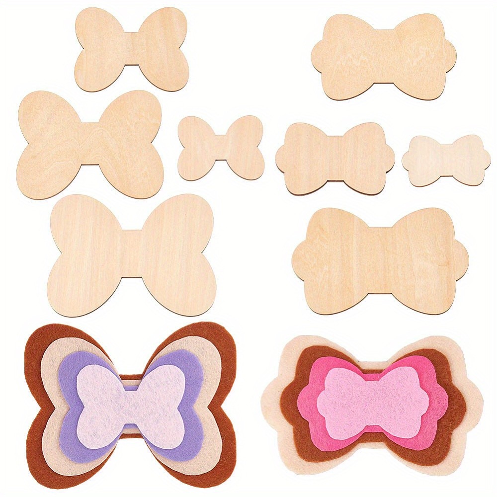 1set 8pcs Bowknot Unfinished Wood Cutout Unfinished Wood Pieces Wood Craft