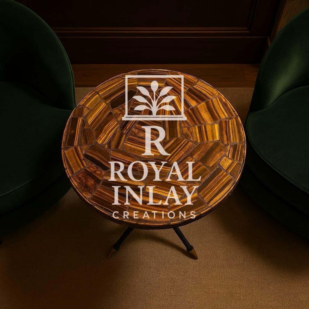 Golden Tiger Eye Gemstone Table – Handcrafted Round Side & coffee Table
