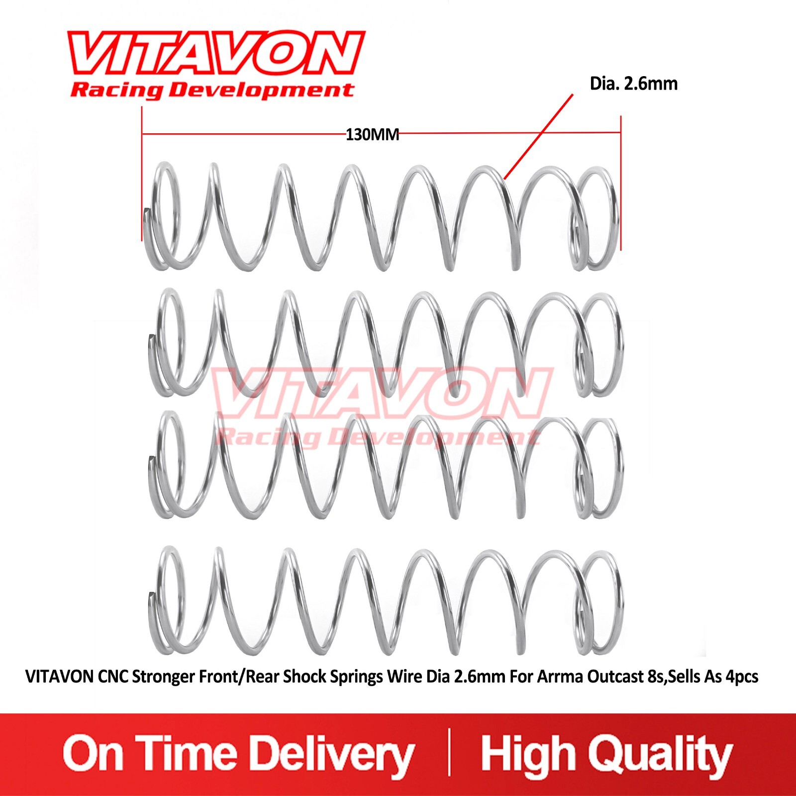 Vitavon CNC Stronger Front/Rear shock Springs Wire Dia 2.6mm For Arrma Outcas8S