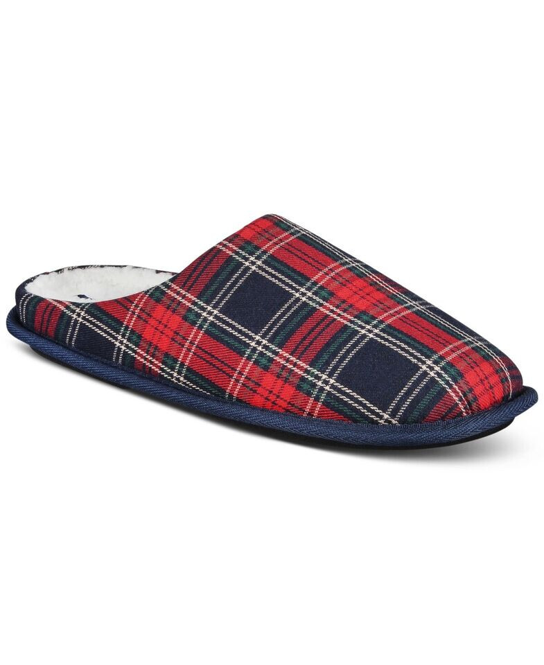 Club Room Mens Jake Plaid Slippers Red Blue Small (6-7)