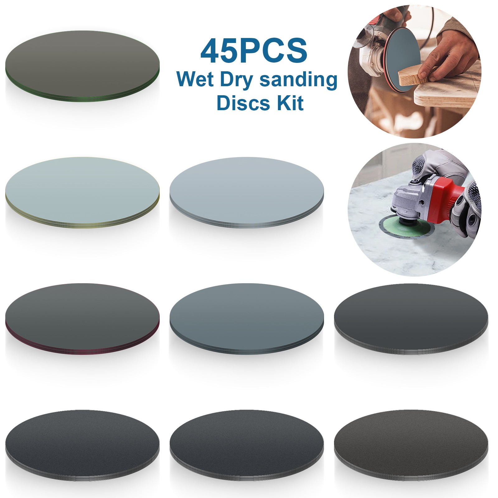 45Pcs 6" Sanding Disc Set 400-10000Grit Sander Pads Hook Loop Wet Dry Sandpaper