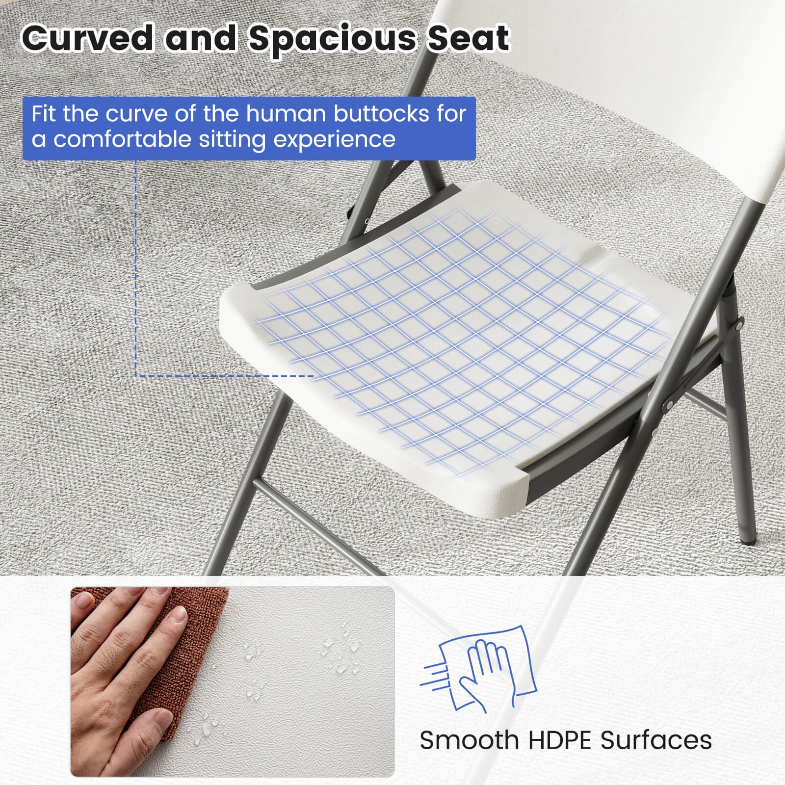 Folding Chairs Set of 12 HDPE Plastic Chairs with Metal Frame for Home Office
